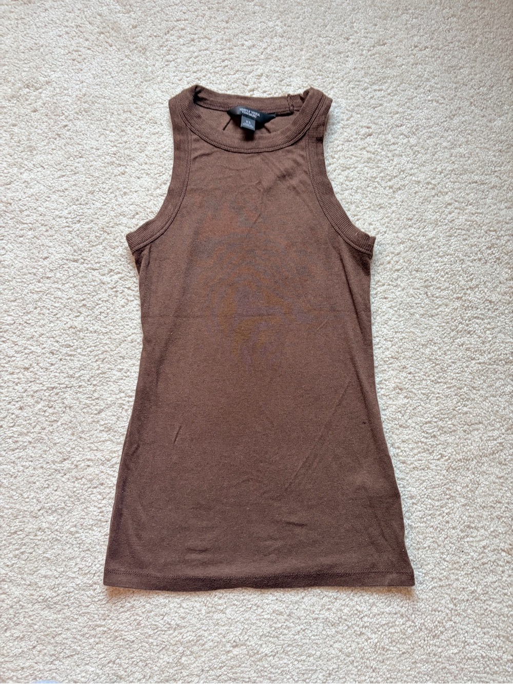 Vera Wang Brown Ribbed High-Neck Tank